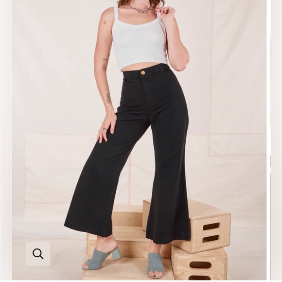 Big Bud Press sz M Roomy Bell Bottom Pants Black Flare Wide Cotton - Picture 2 of 9